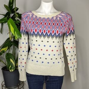 ✨3/$15 American Eagle cream red sparkle sweater XS